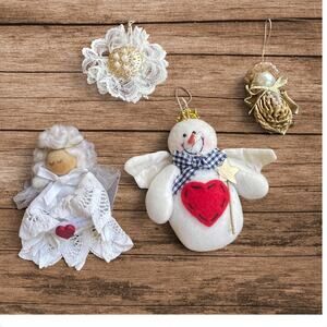 Vtg 80s Angels and Lace Christmas Ornament Lot of 4
